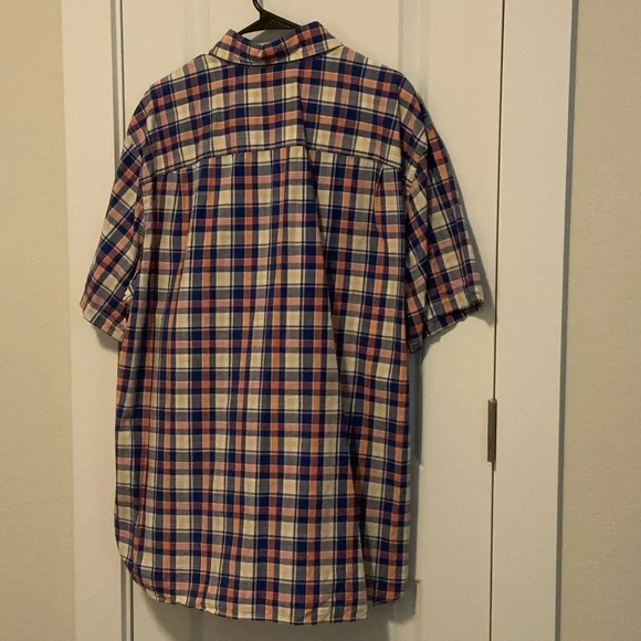 Classic Blue and Orange Plaid Button Down Short Sleeve Shirt - Picture 2 of 4